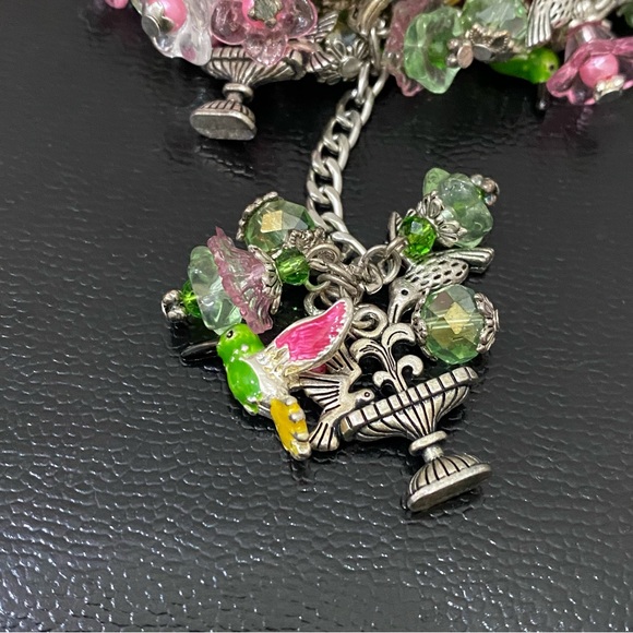 Handmade Spring Themed Flowers Hummingbird Chunky Beaded Fun Bracelet - Picture 8 of 16